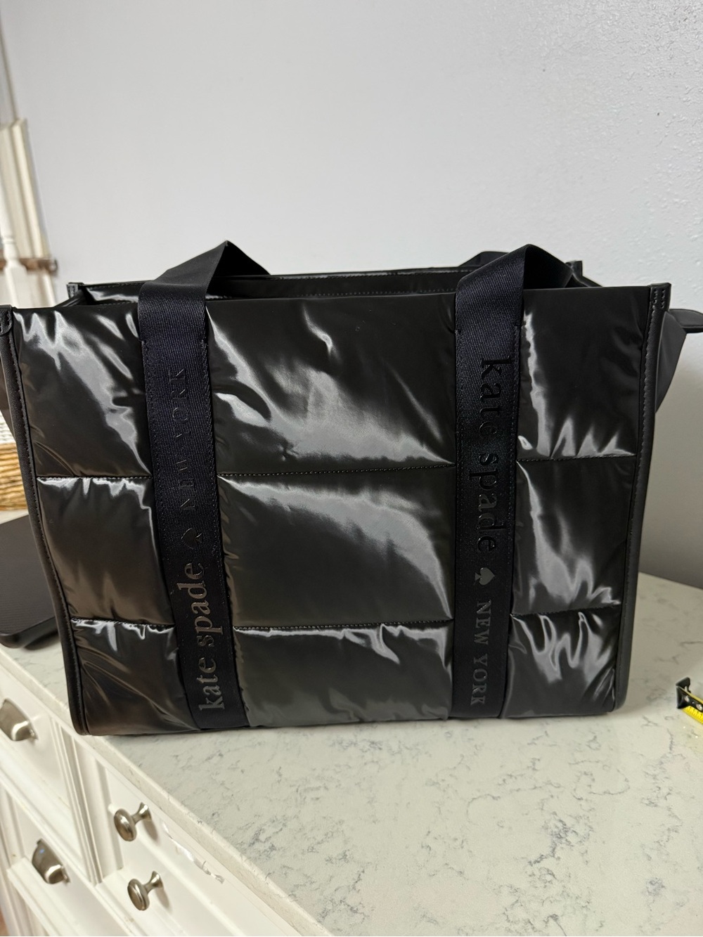 kate spade Glossy Quilted Patent Tote in Black